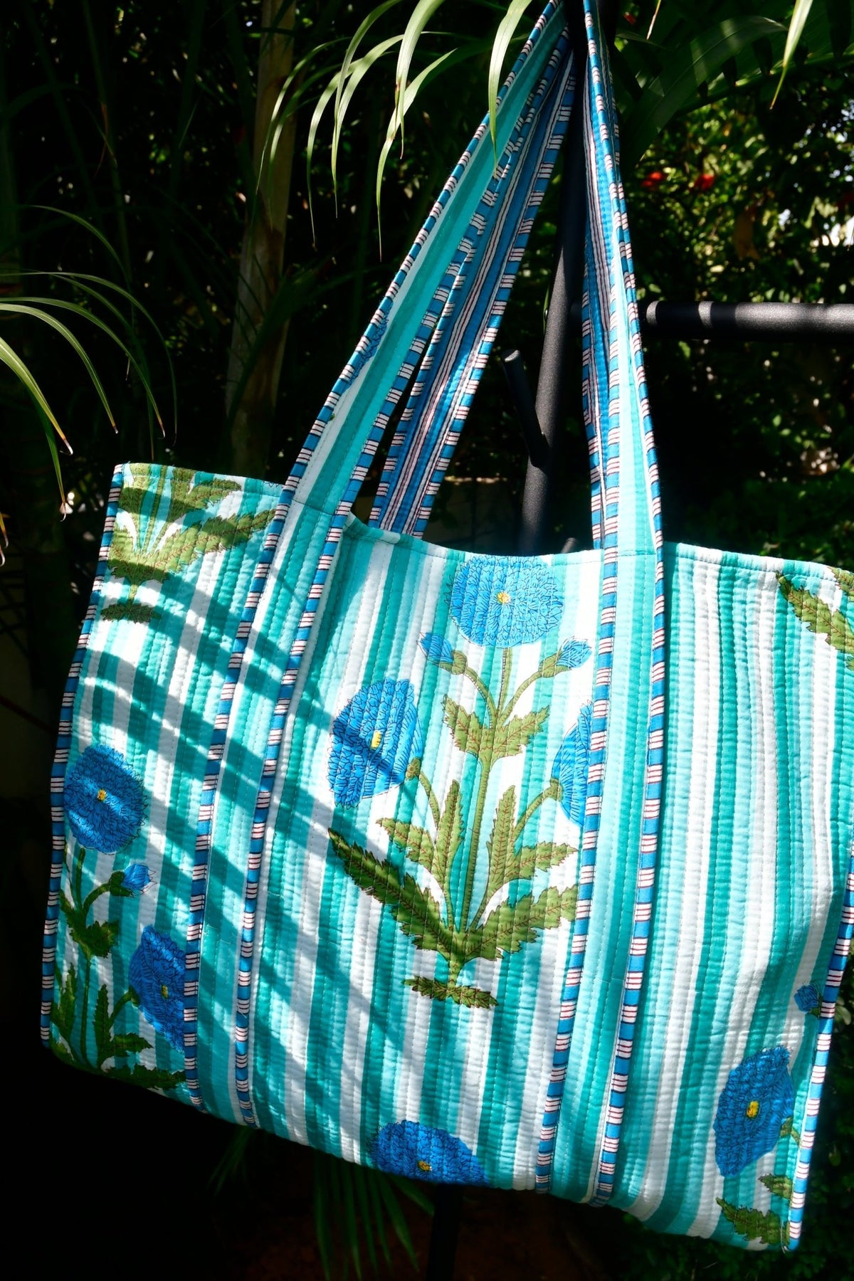 Blue Poppy Tote Hand Block Bag