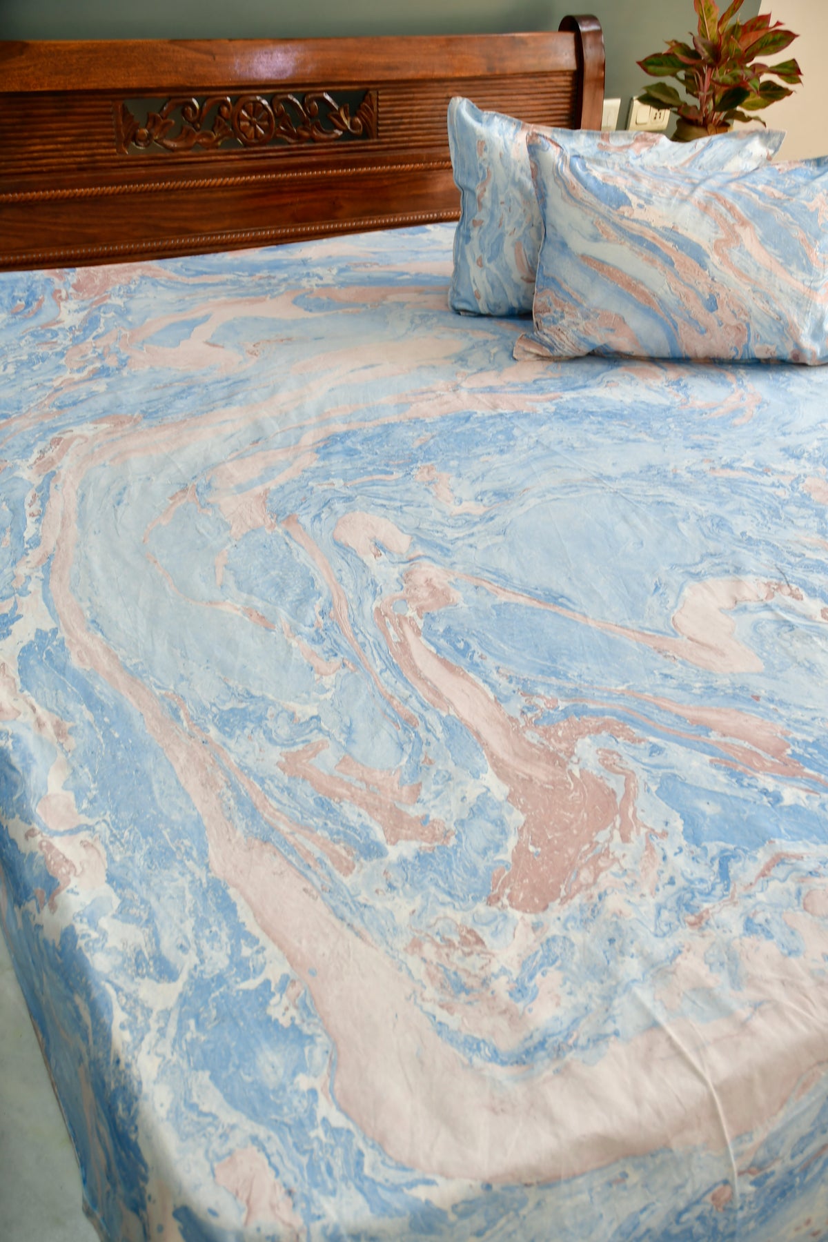 Pink Blue Marble Double Bedsheet - Jaipur's best 