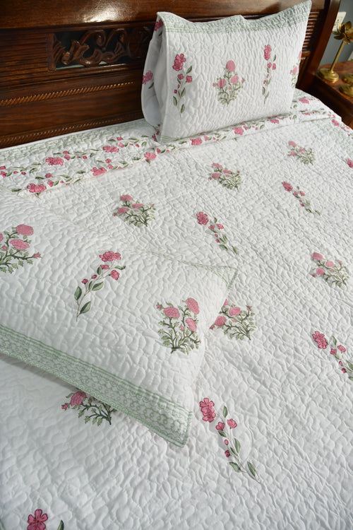 Pink Gulshan Quilted Bedcover