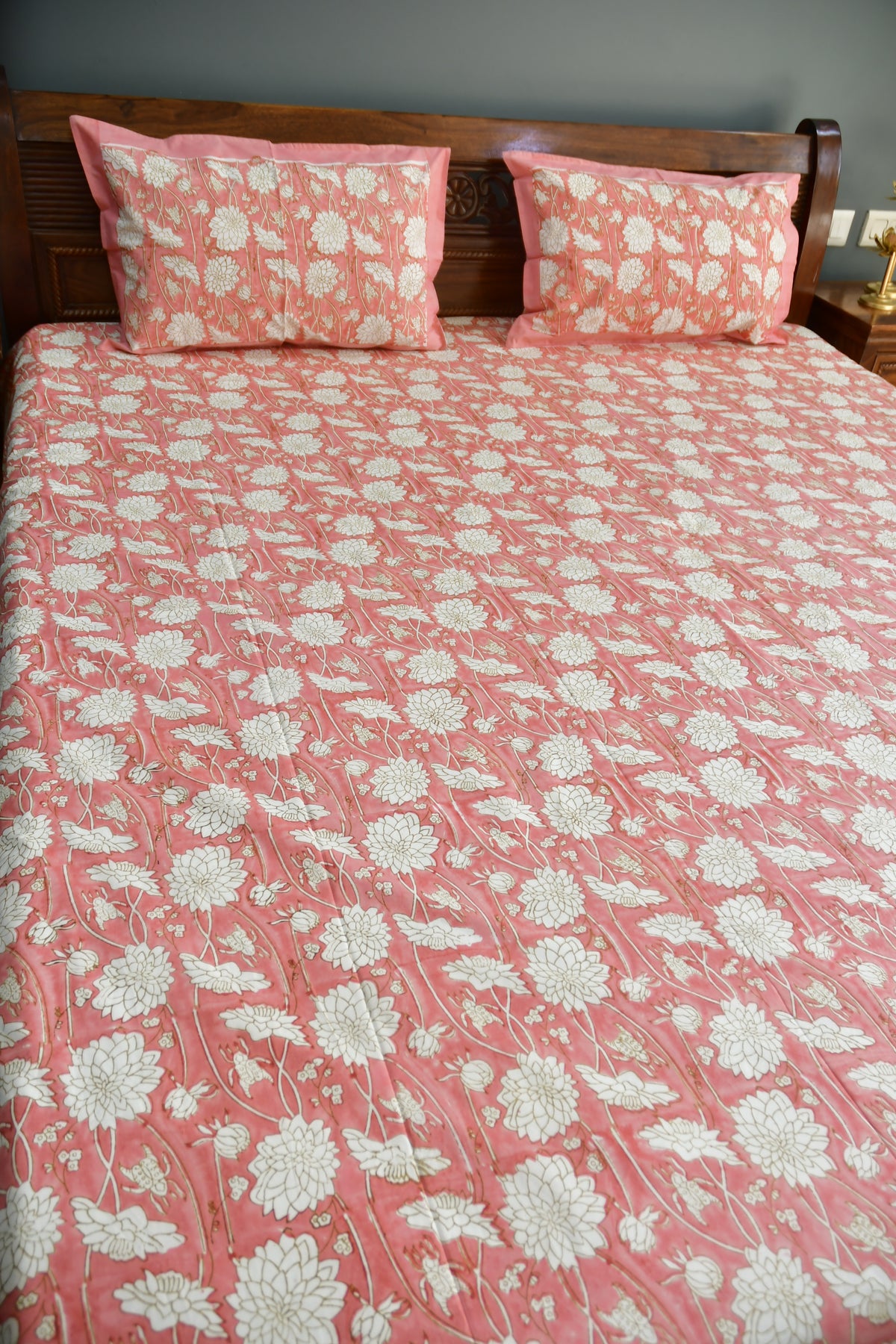 Pink floral Bedsheet Rajasthan premium Hand Block