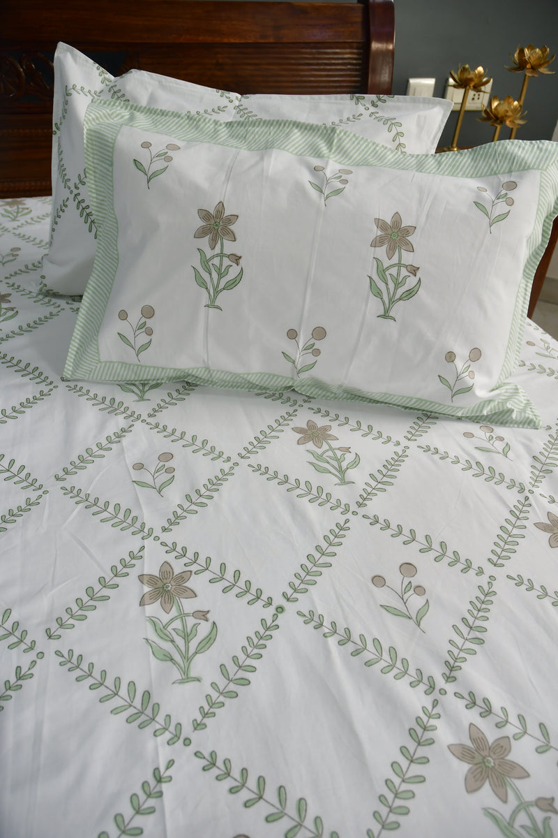 Premium HandBlock Green Bedsheet 