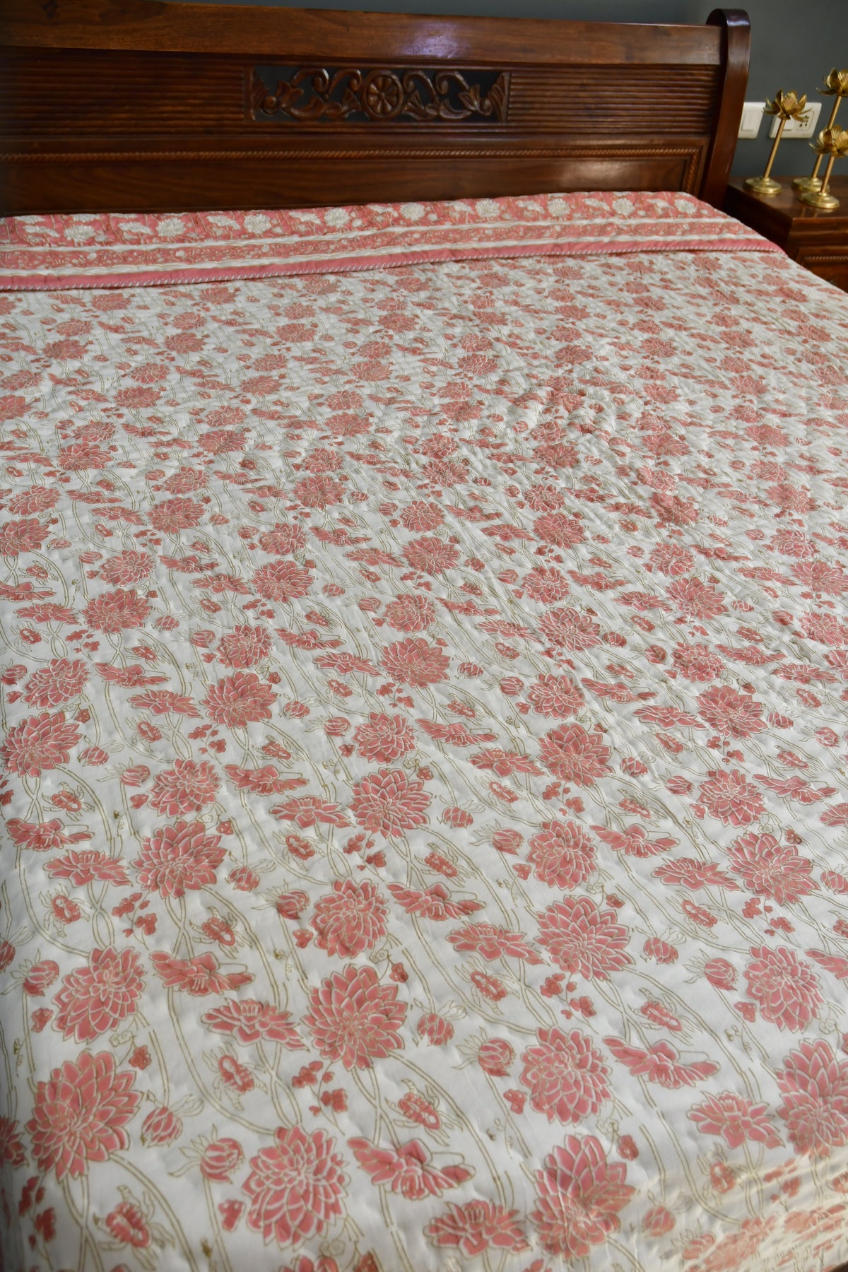 Pink Floral reversible Quilt Hand Block Baby quilt