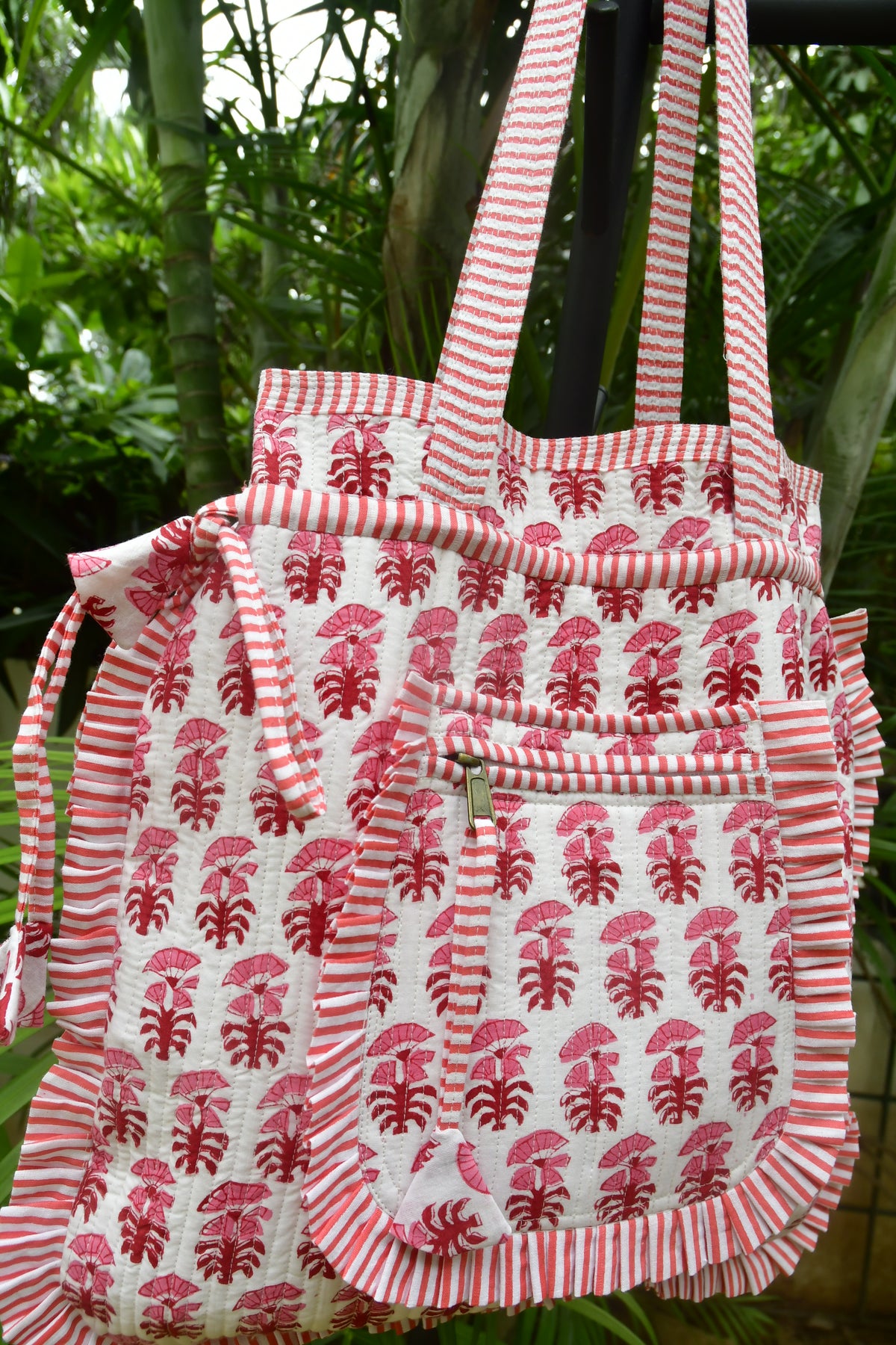 Red and White Potli Tote Bag