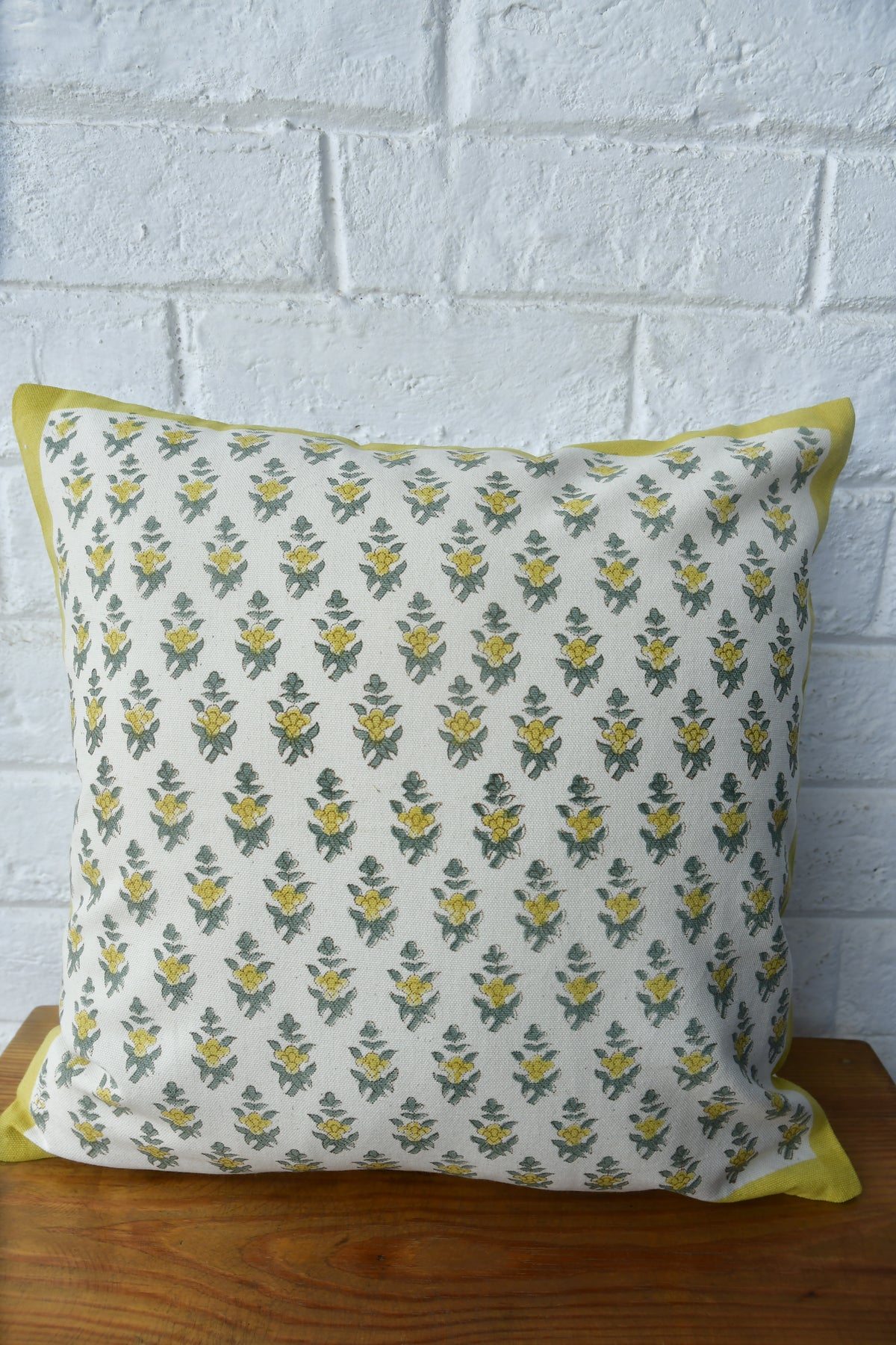 Lemon green HandBlock cotton cushion 