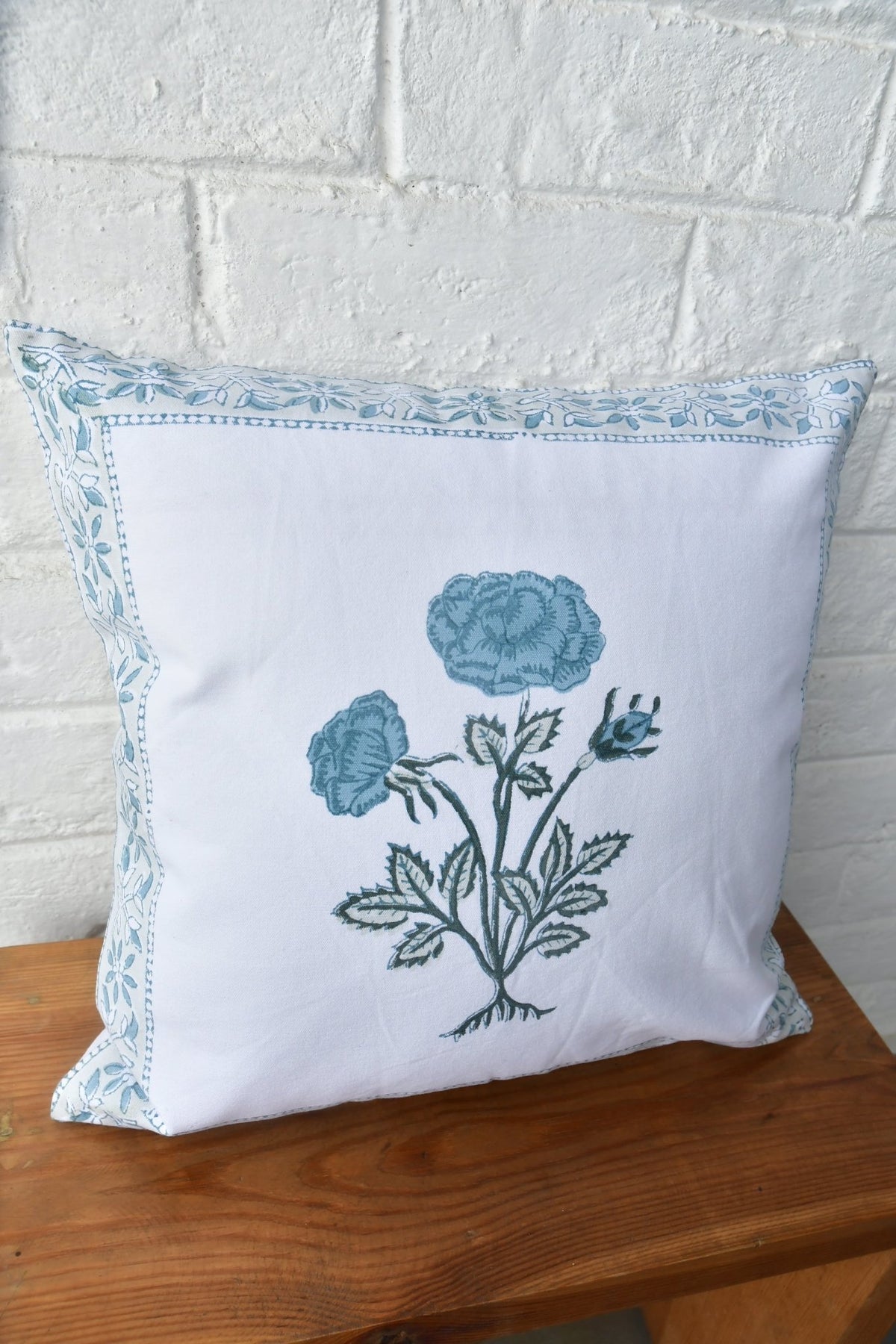 Blue floral HandBlock cotton cushion cover 