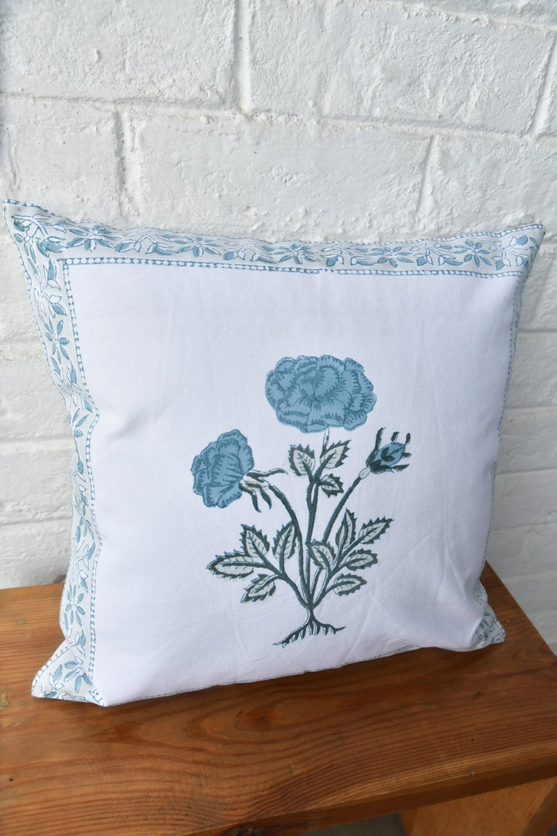 Blue floral HandBlock cotton cushion cover 