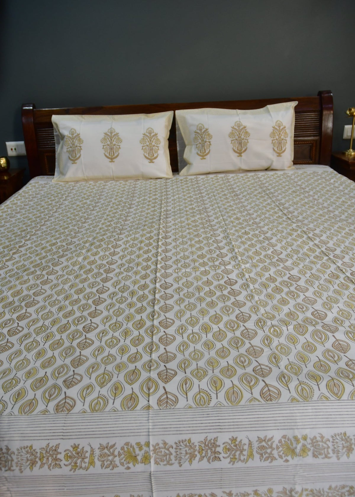 Yellow Leaf  Bedsheet Hand Block Rajasthan best