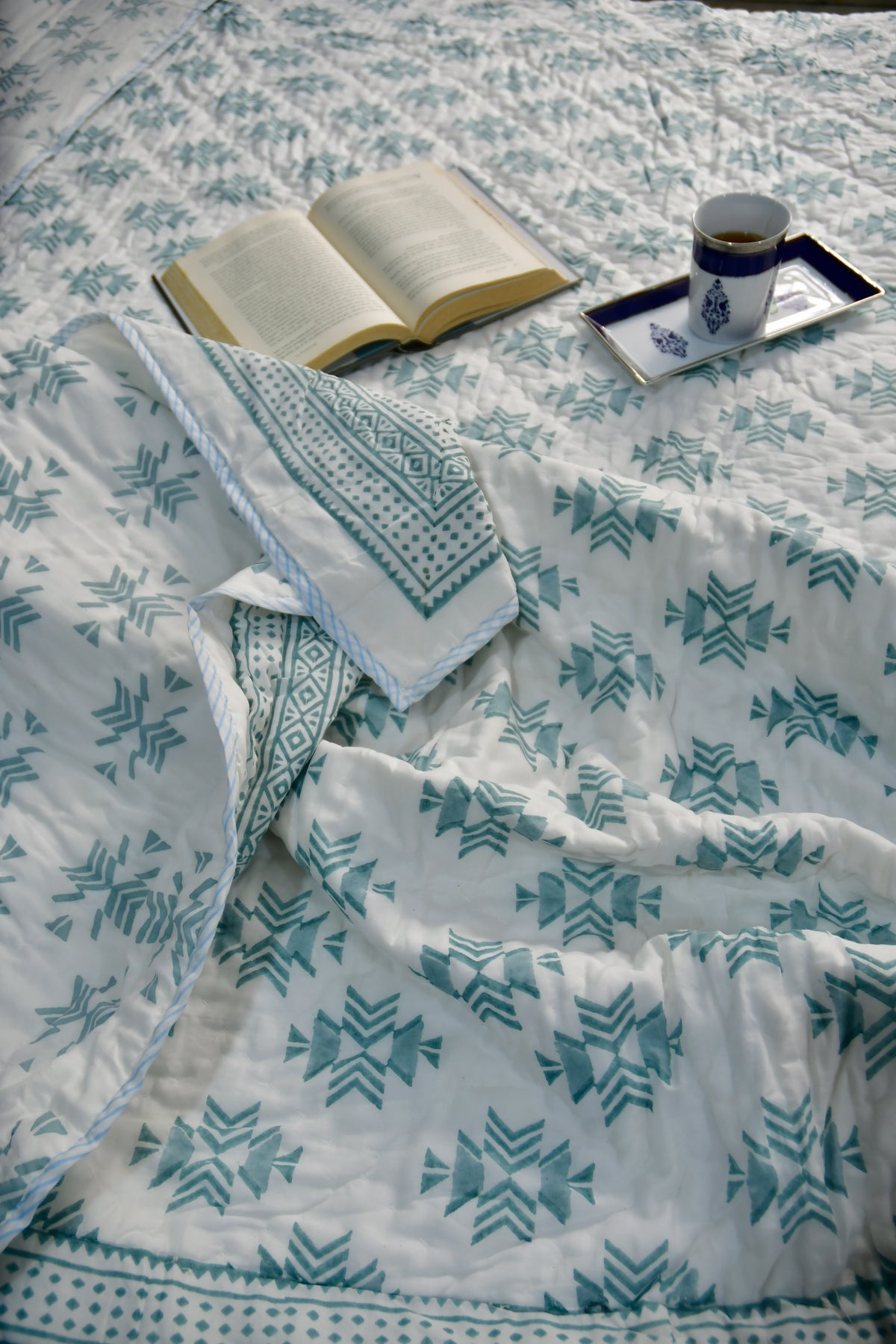 Sea Green Geometrical Quilt Jaipur organic cotton prints