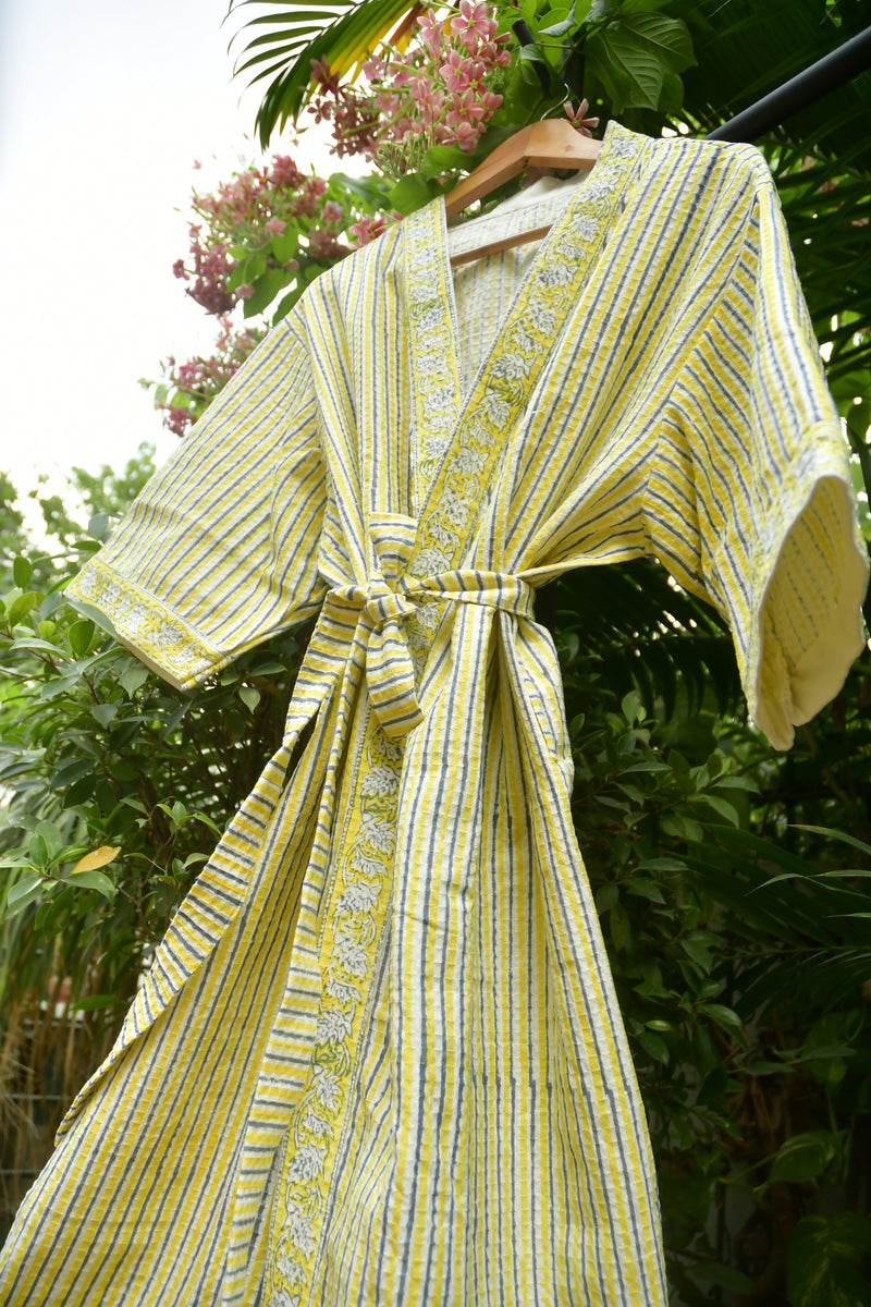 Yellow stripe HandBlock bathrobe 