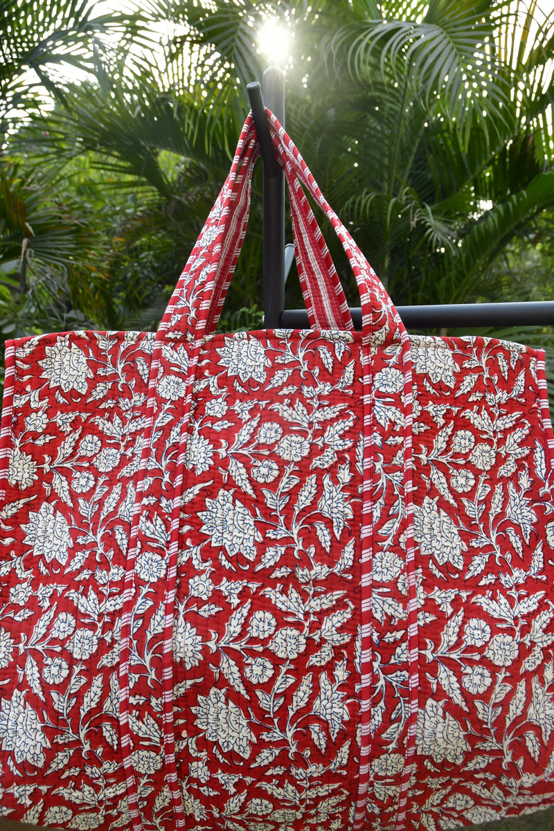 Happy Red Floral Tote Bag