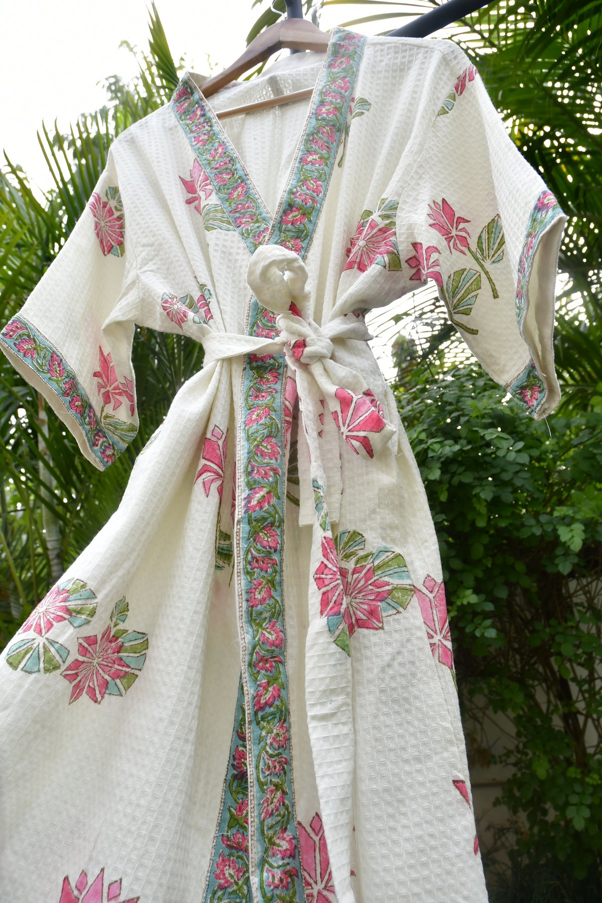 Pink Lotus waffle cotton Bathrobe Jaipuri best