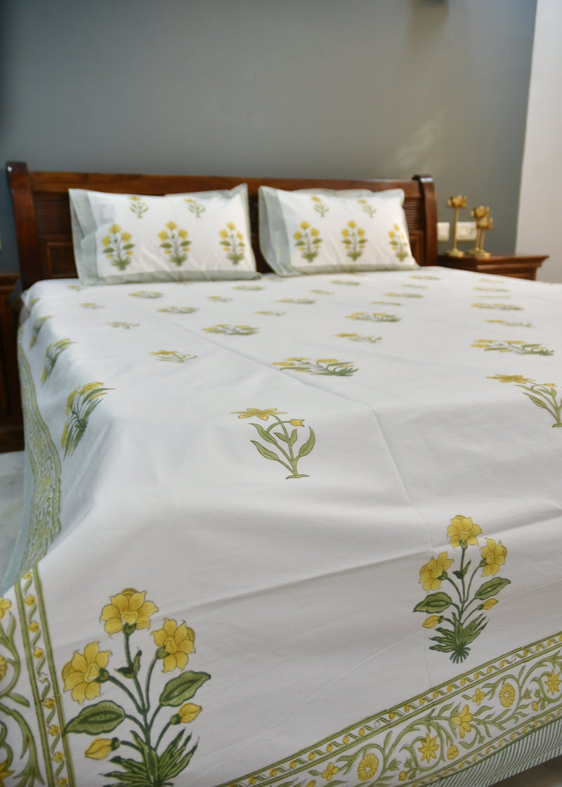 Yellow Buta Bed sheet Hand block