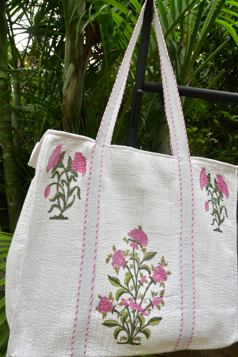 Pink Buta Zipper Tote Bag