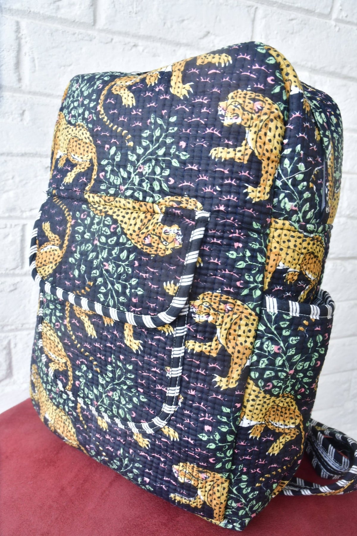 Black leopard print backpack