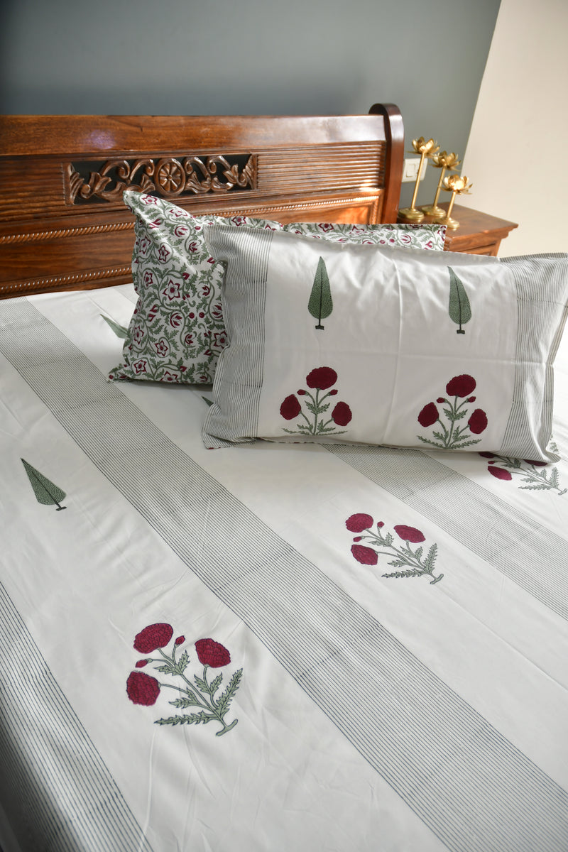 Red Poppy Bedsheet Hand Block