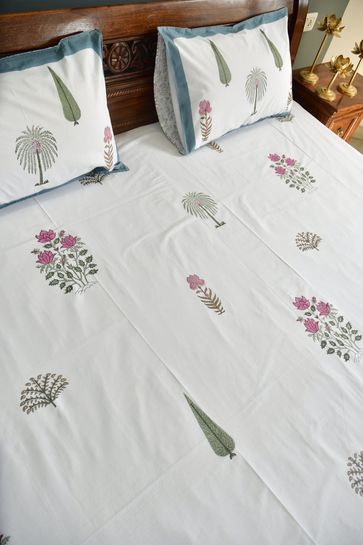 Floral Bliss Hand Block premium Bedsheet