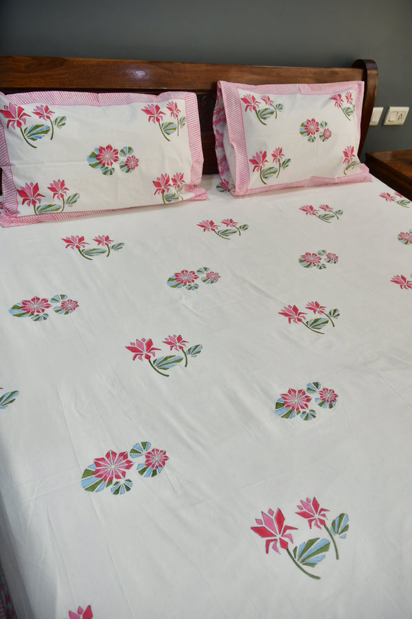 Pink Lotus Jaipuri Bedsheet 