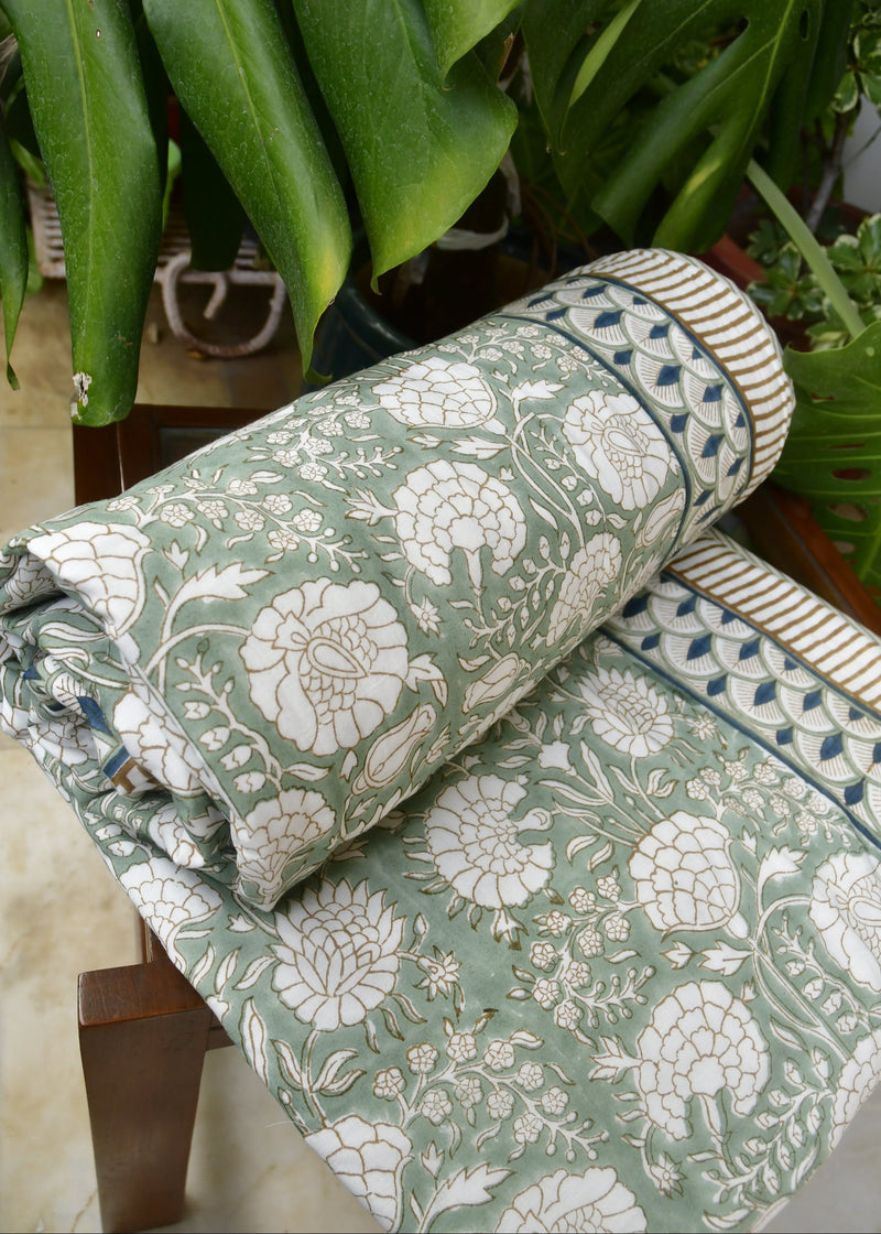 Premium Olive Green floral  Jaal Dohar Hand Block