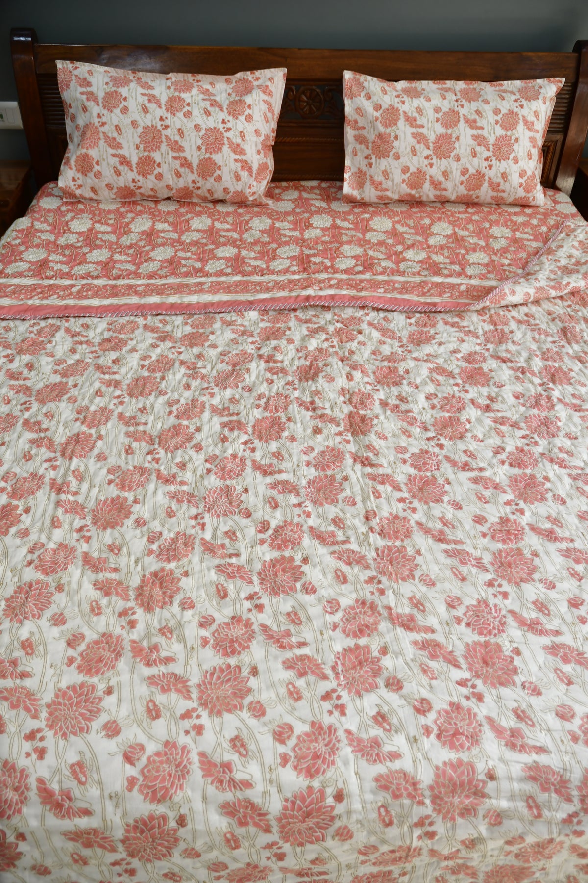 Pink floral Bedding set - Premium Hand block