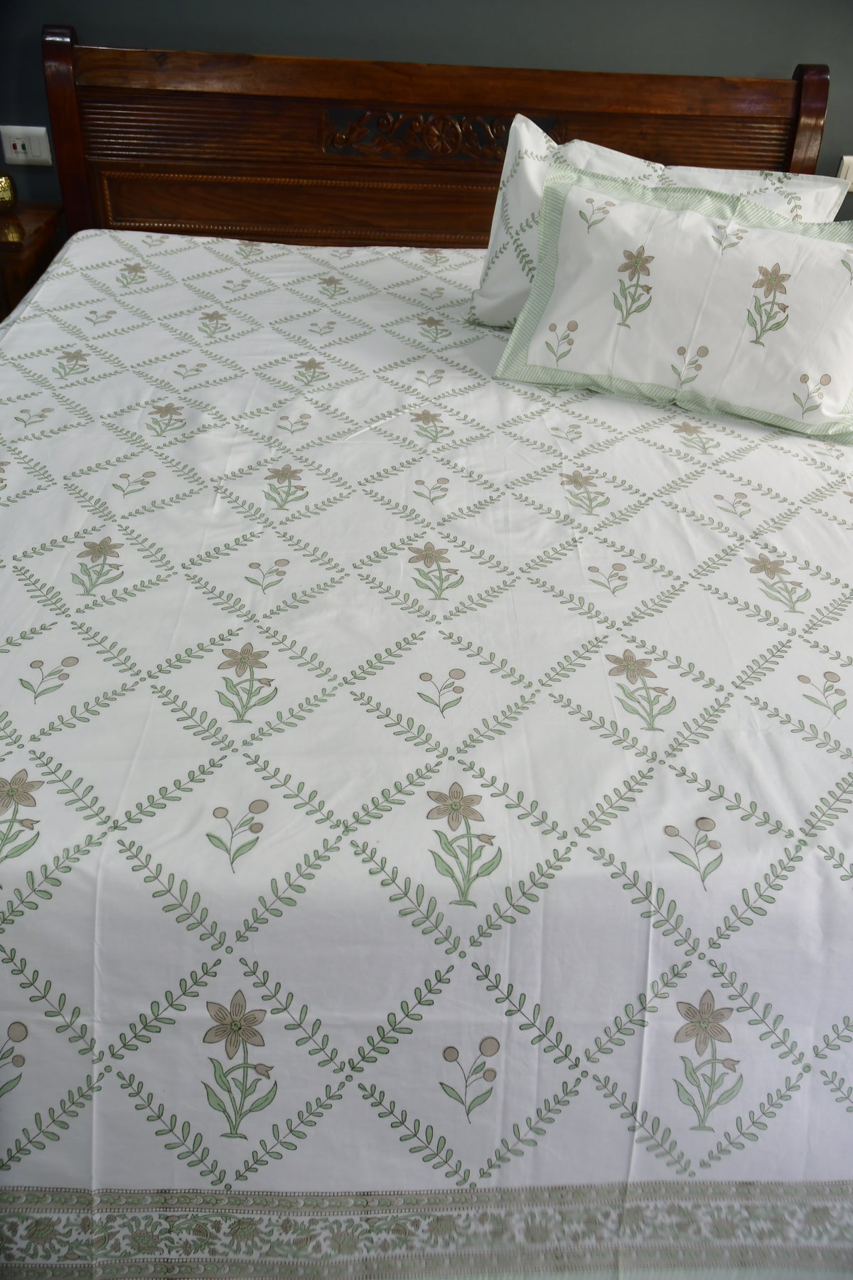 Cotton Green jaal Jaipuri HandBlock Bedsheets 