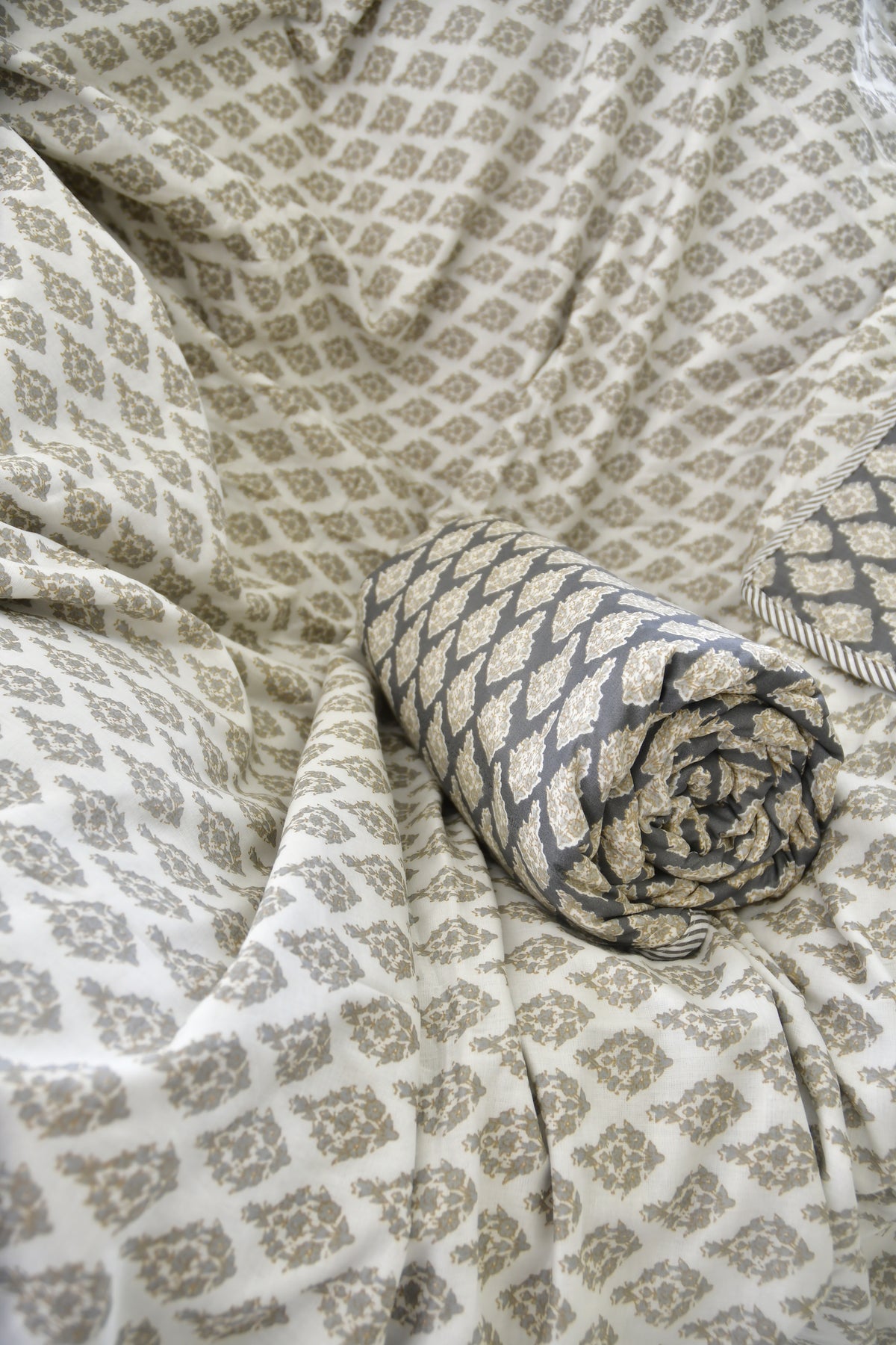 Grey Bagru Print Hand Block Dohar organic cotton