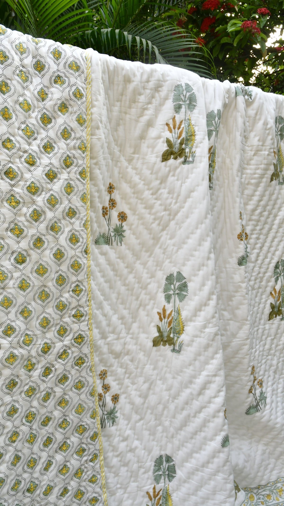 Yellow green buta quilt