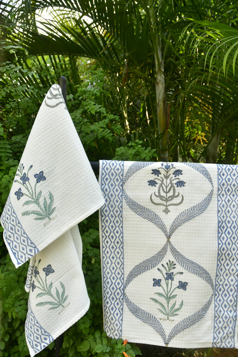 Blue Lily HandBlock towel set