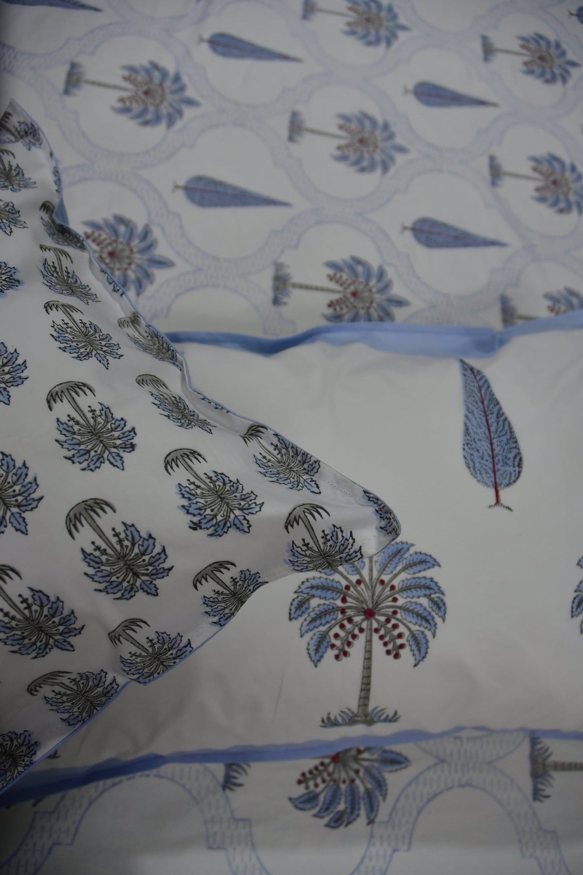 Blue Palm Hand Block Bedsheet - cotton 