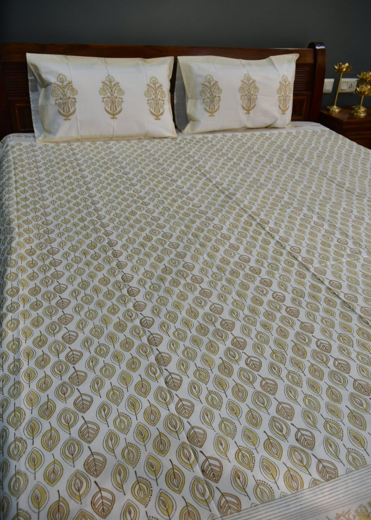 Yellow Leaf  Bedsheet Hand Block hand made