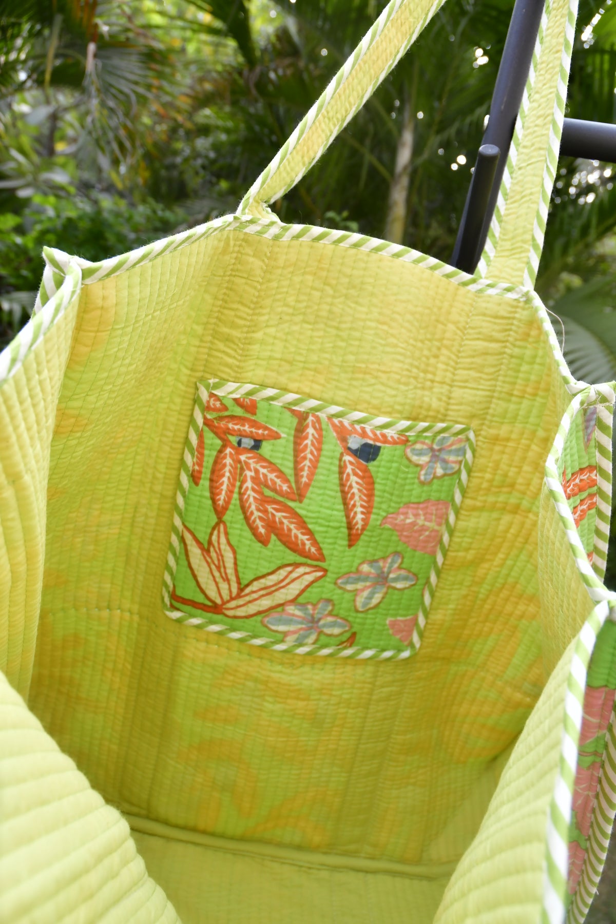 Light Green Floral Tote Bag Premium Handblock