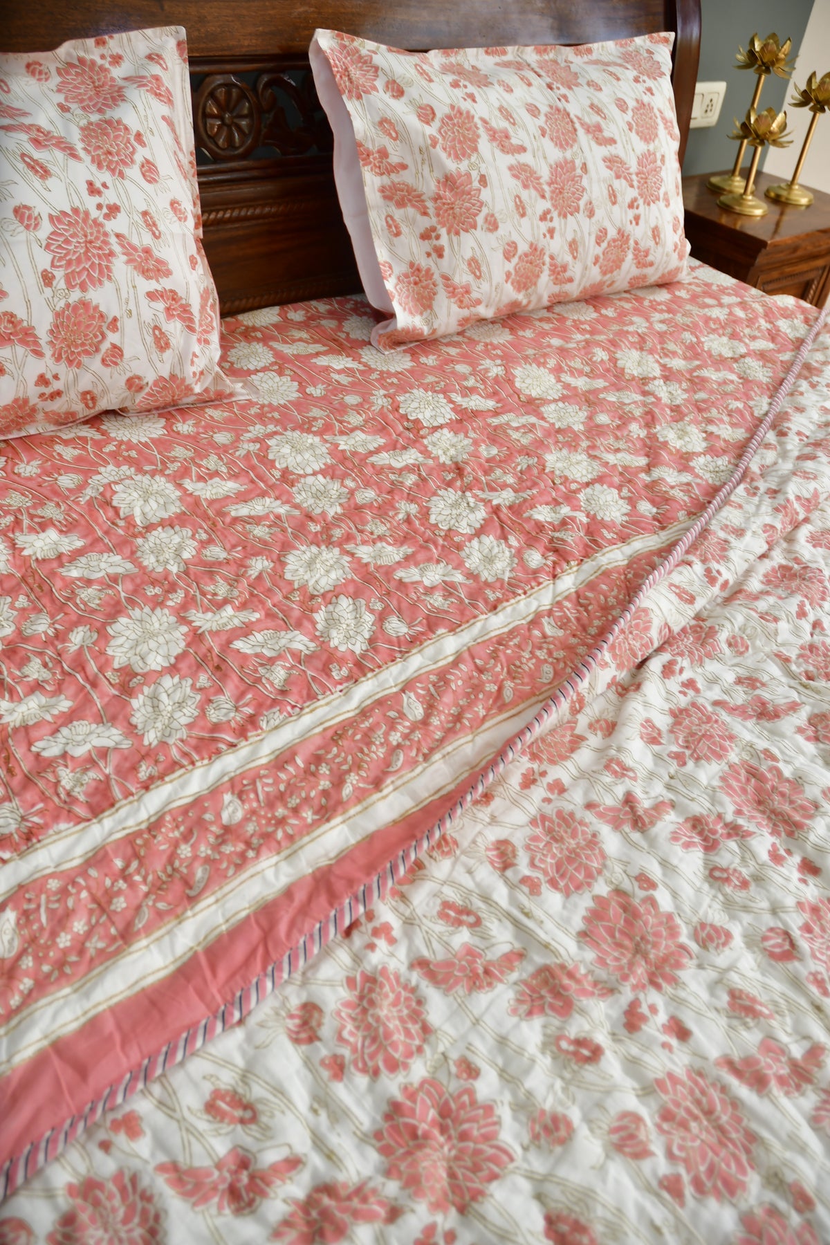 Pink floral Bedding set - Hand Block