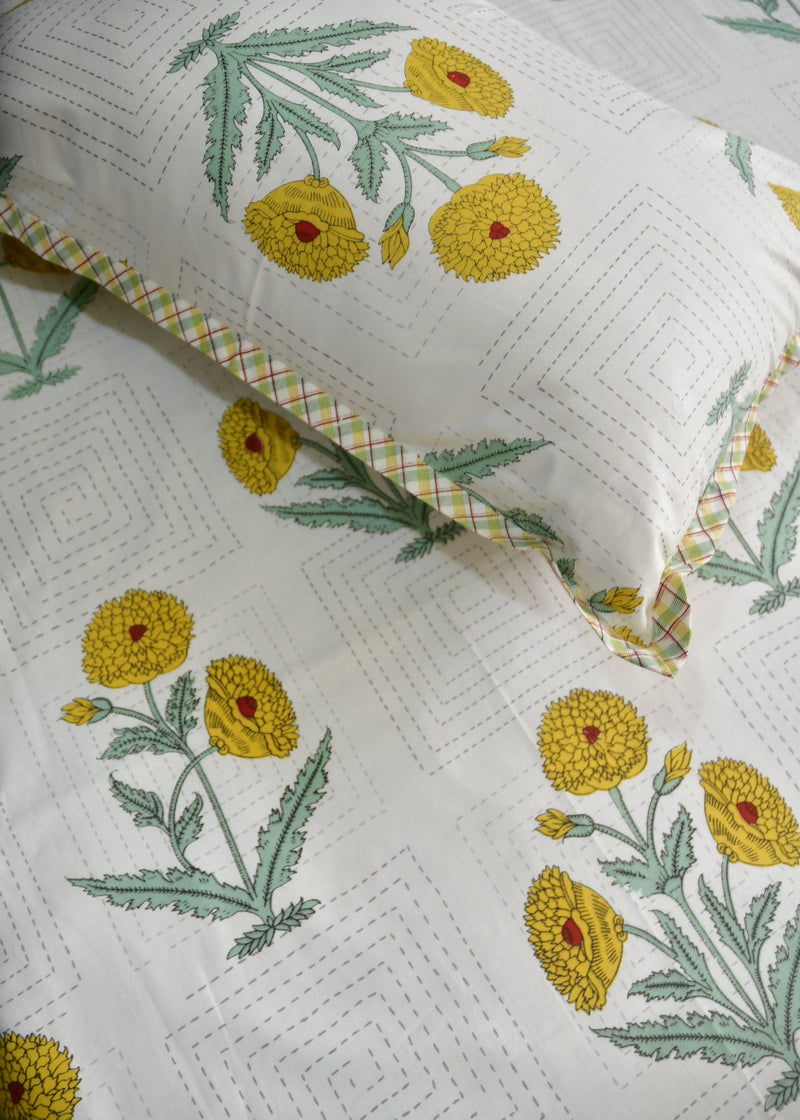 Yellow poppy cotton Bedsheet