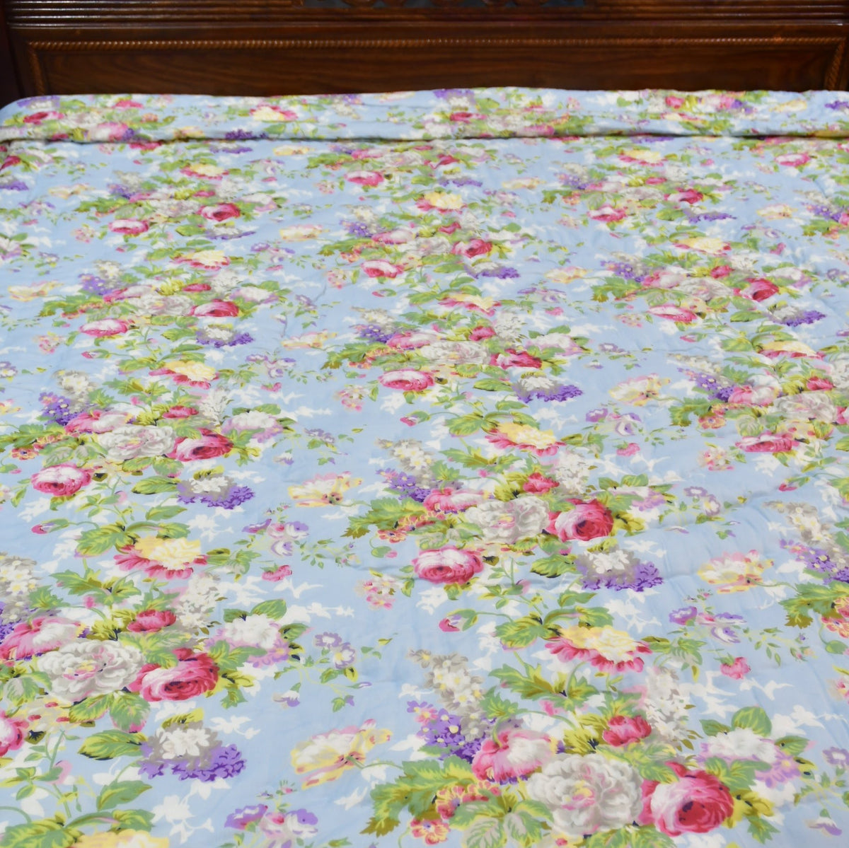 Sky Blue Floral Quilt hand Block premium cotton Jaipuri