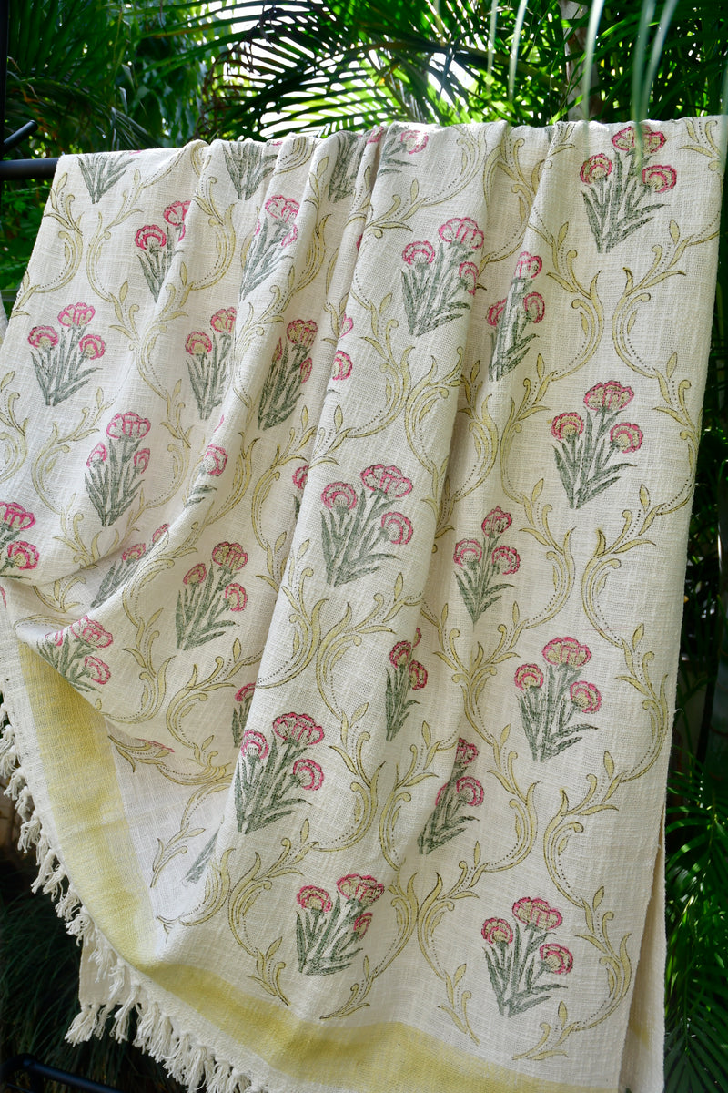 Green Pink Jaal Throw Hand Block