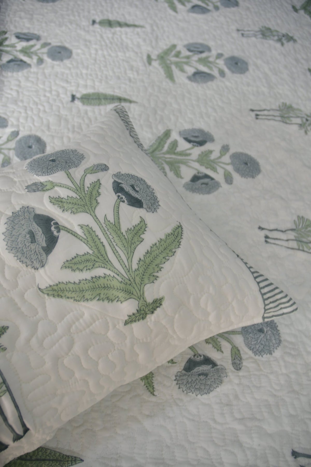 Blue Grey Poppy Quilted bedcover