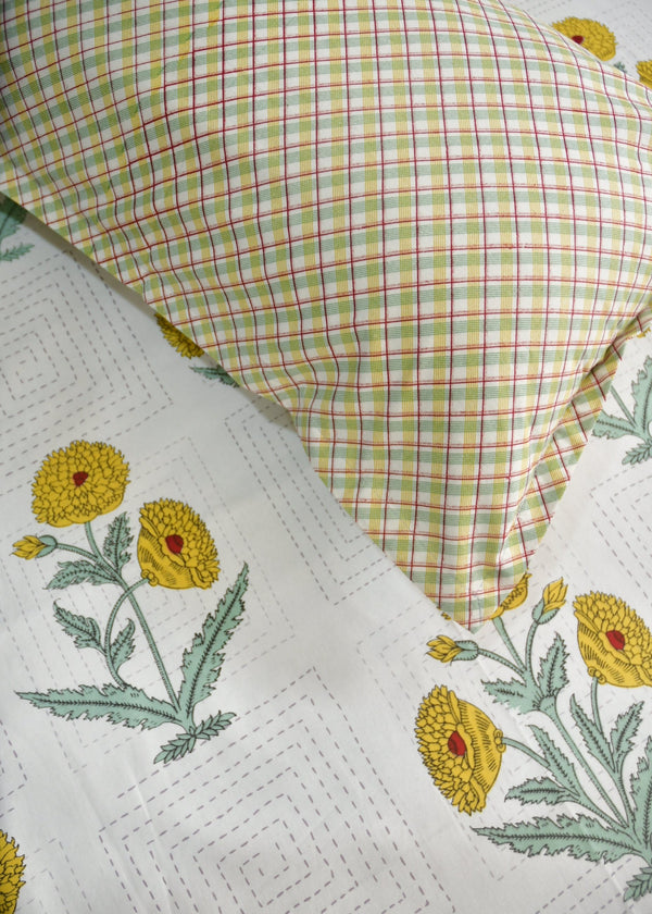 Yellow poppy cotton Bedsheet Hand block