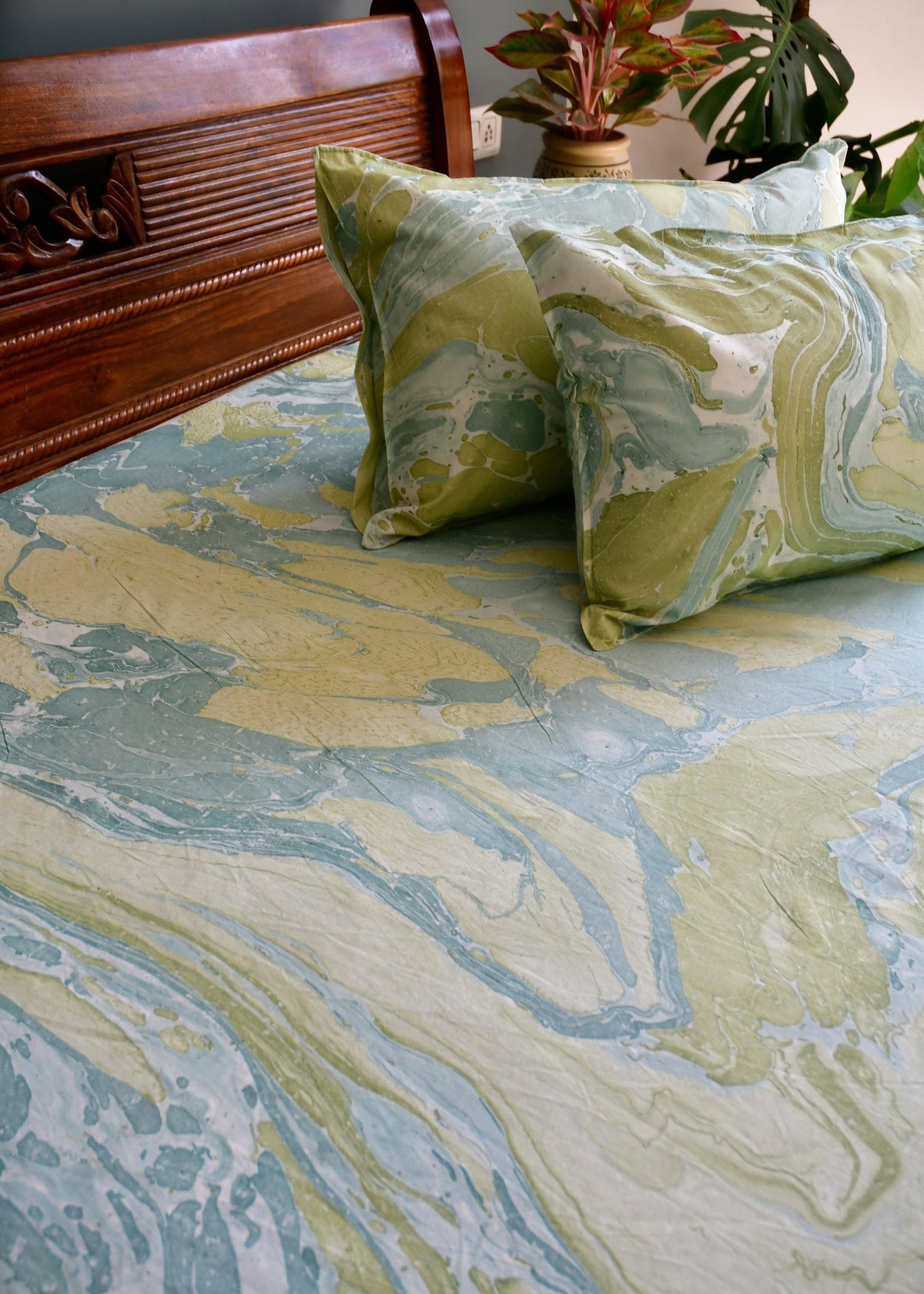 Green Blue Marble Hand Block Bedsheet