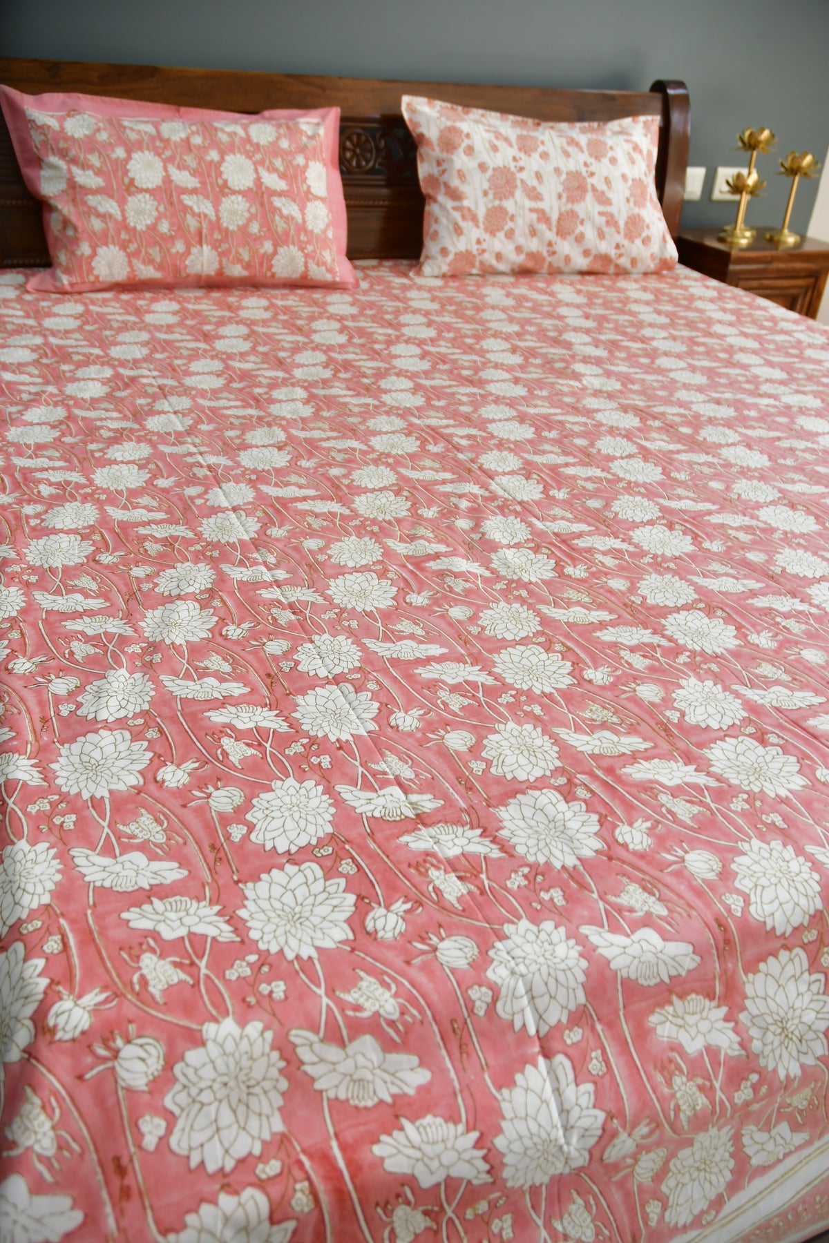 Pink floral Bedsheet Premium Hand Block