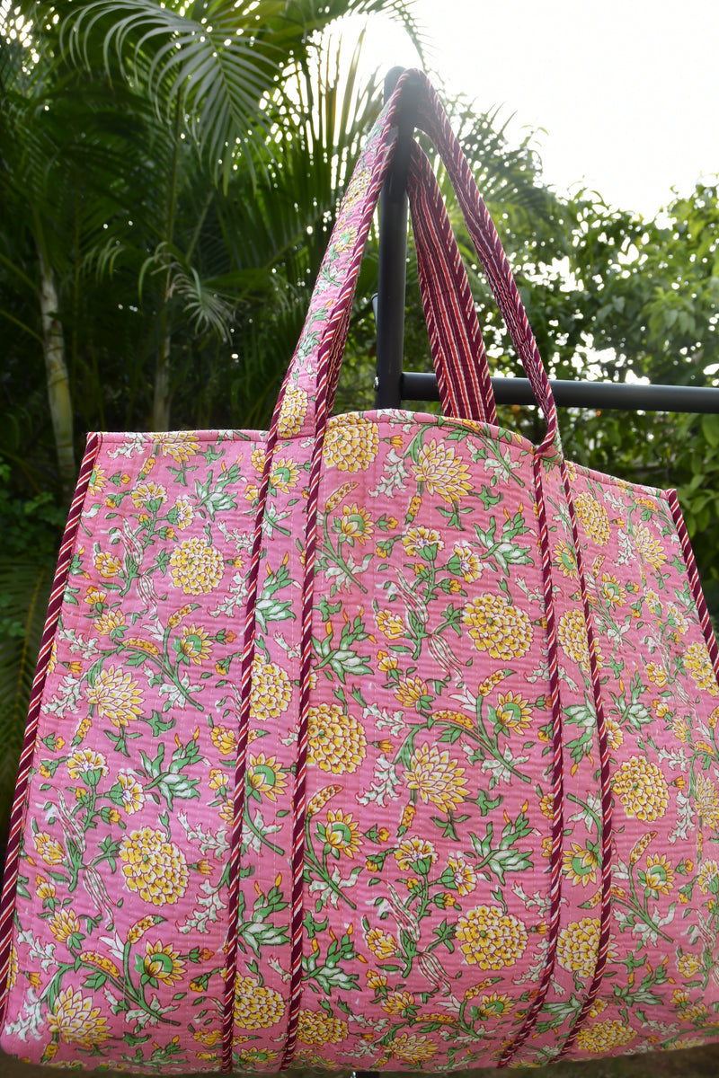 Pink Floral Jaal Tote Bag