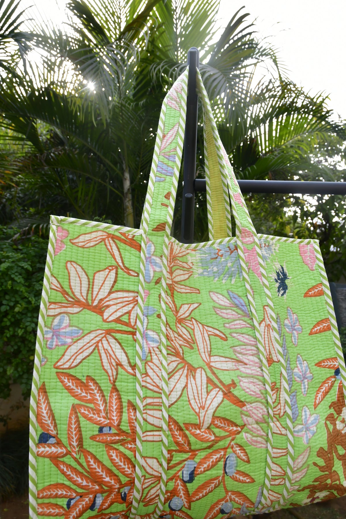 Light Green Floral Tote Bag