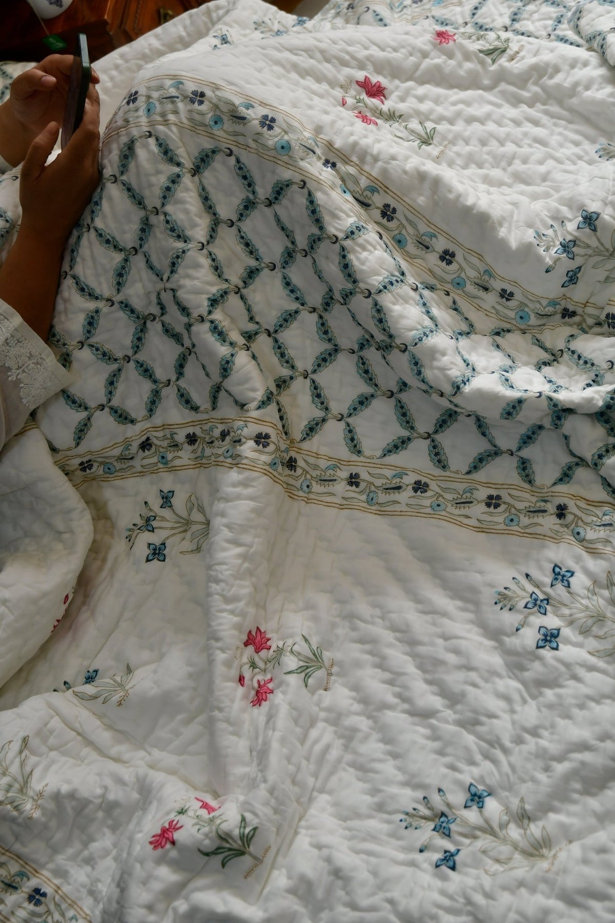 Blue Jaal n Buta Quilt - Handblock