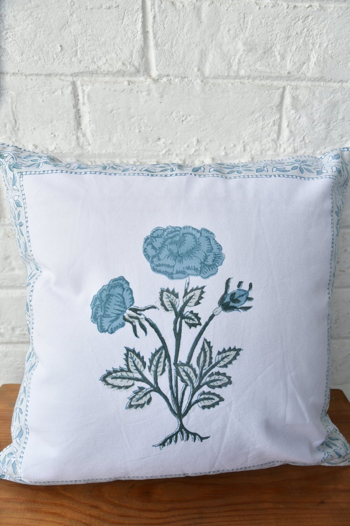 Blue rose HandBlock cushion cover 