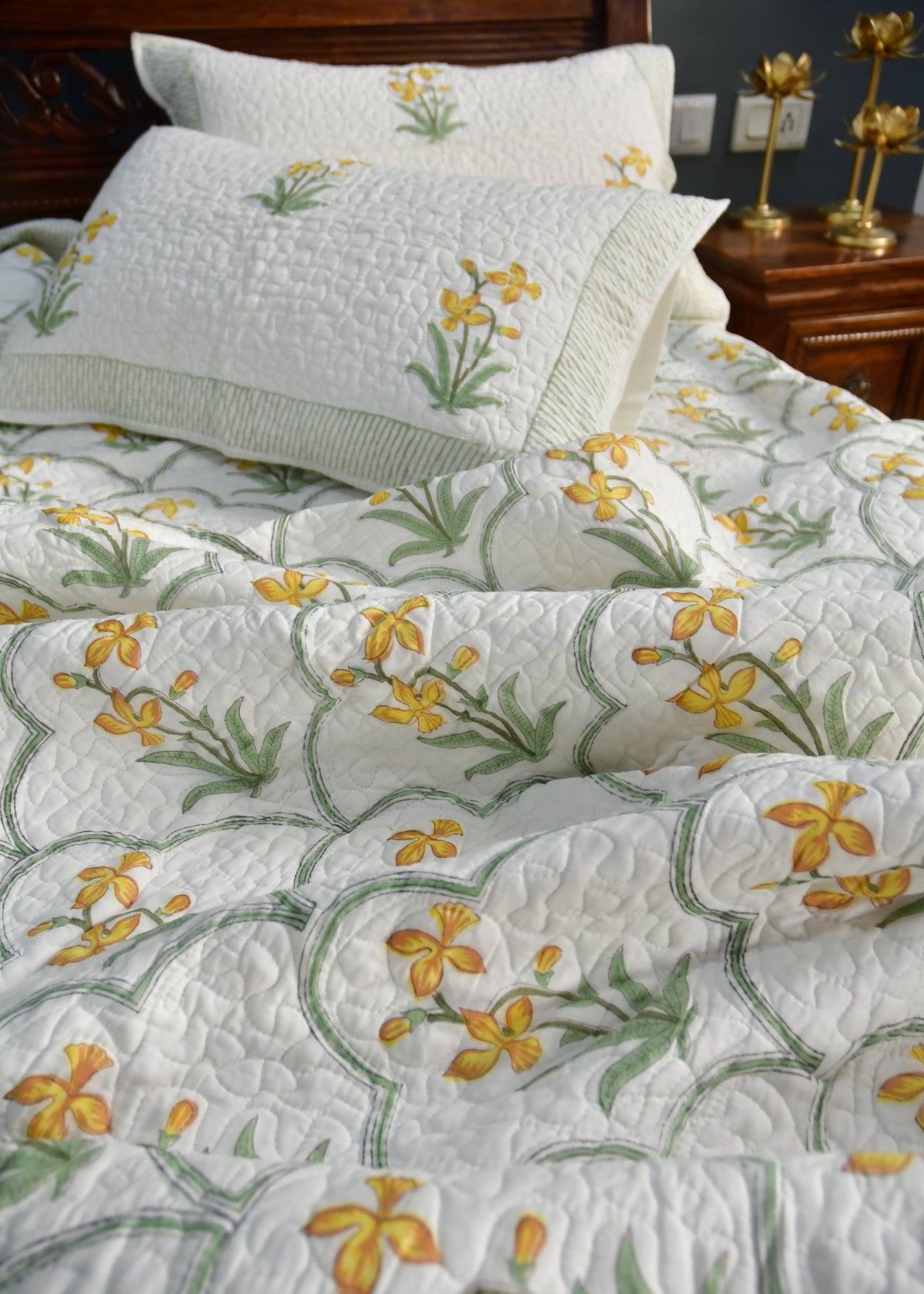 Yellow Jaal Bedcover Jaipur Rajasthan organic