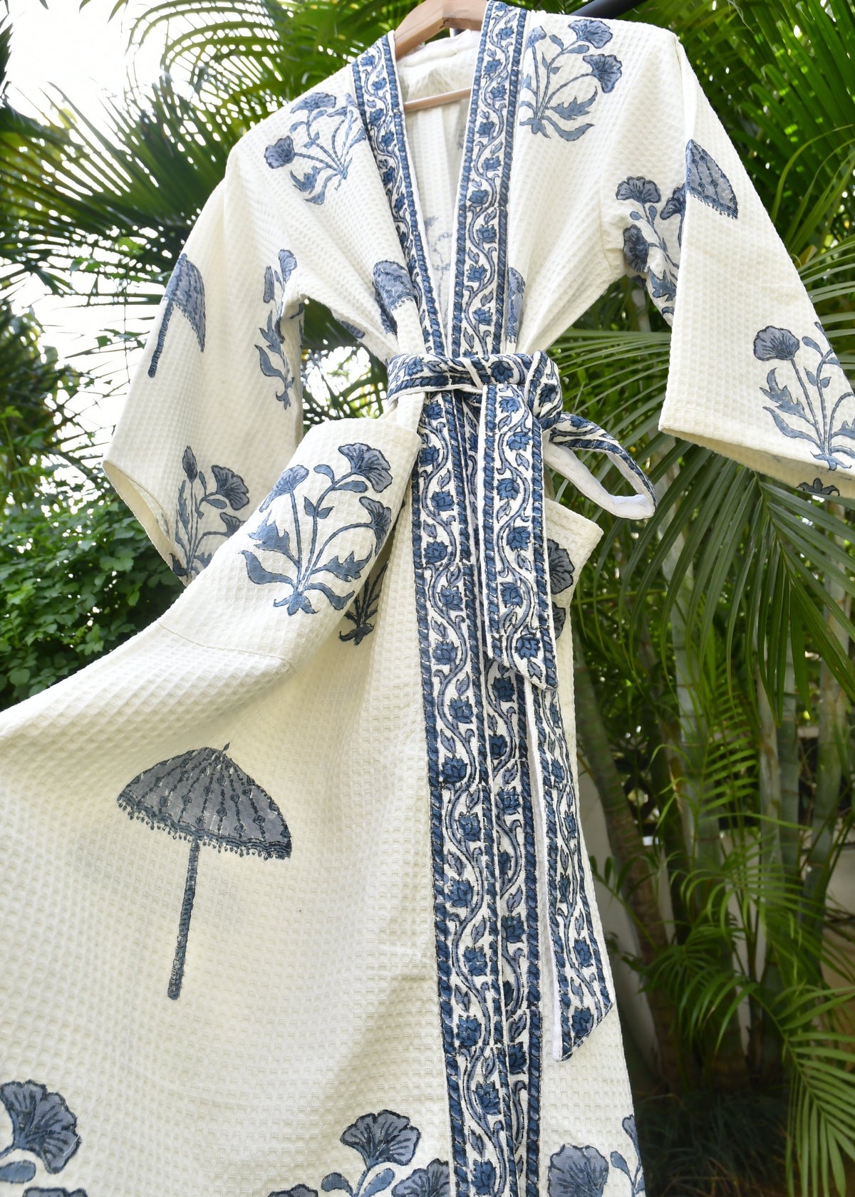 Indigo chattri waffle cotton Bathrobe cotton 