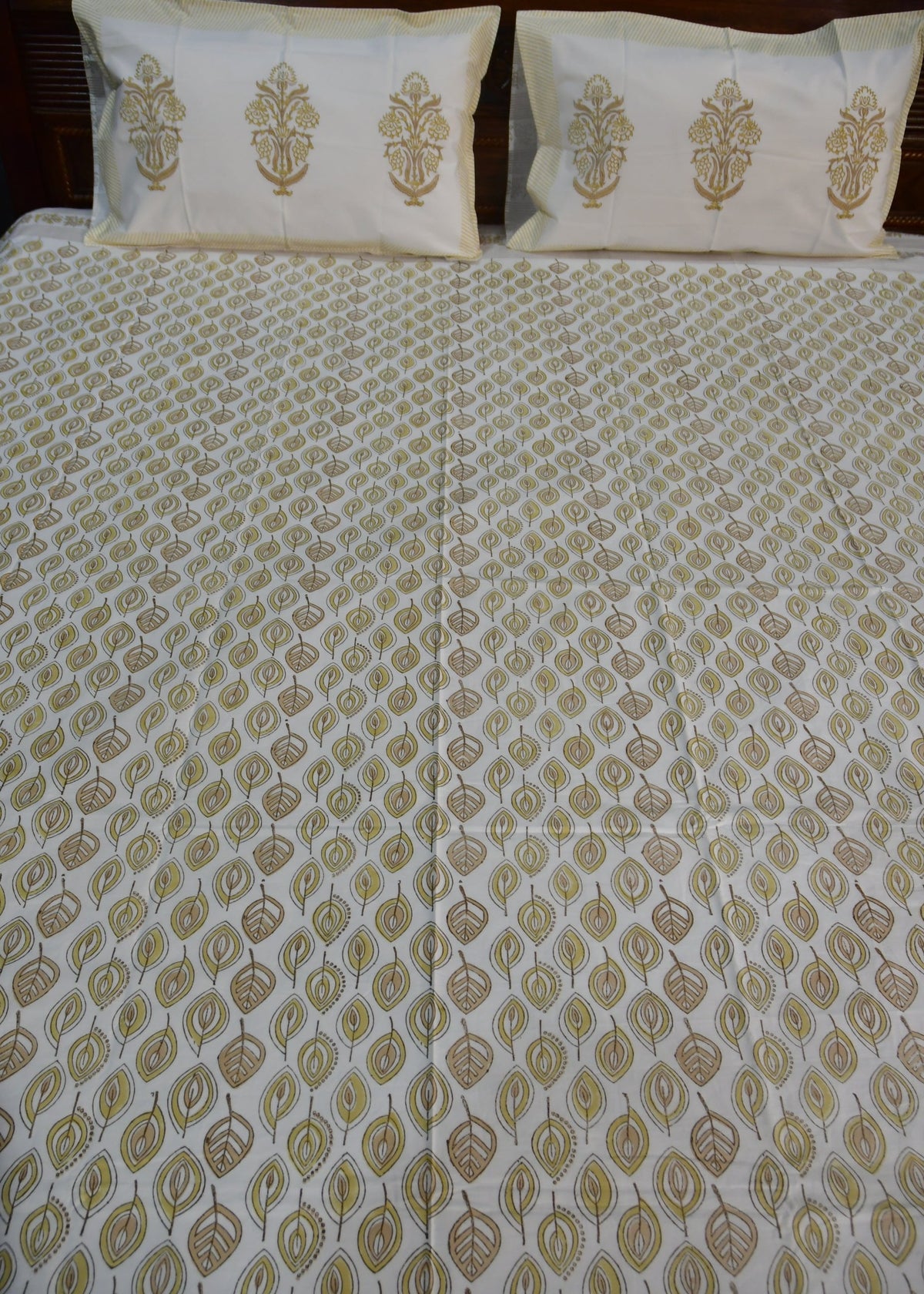 Yellow Leaf  Bedsheet Hand Block  Velvet 