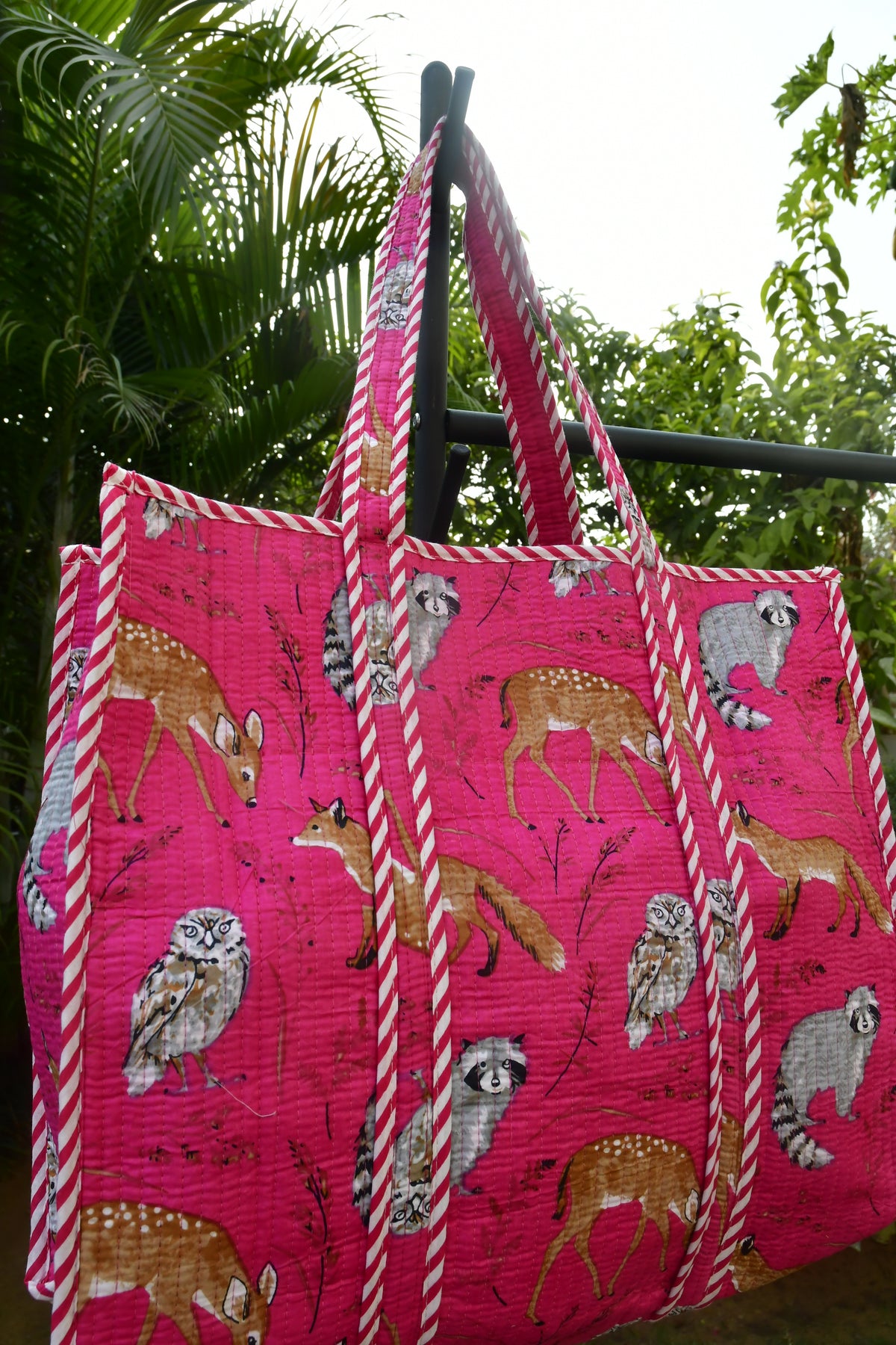 Pink Animal Print Tote premium Hand Block Bag