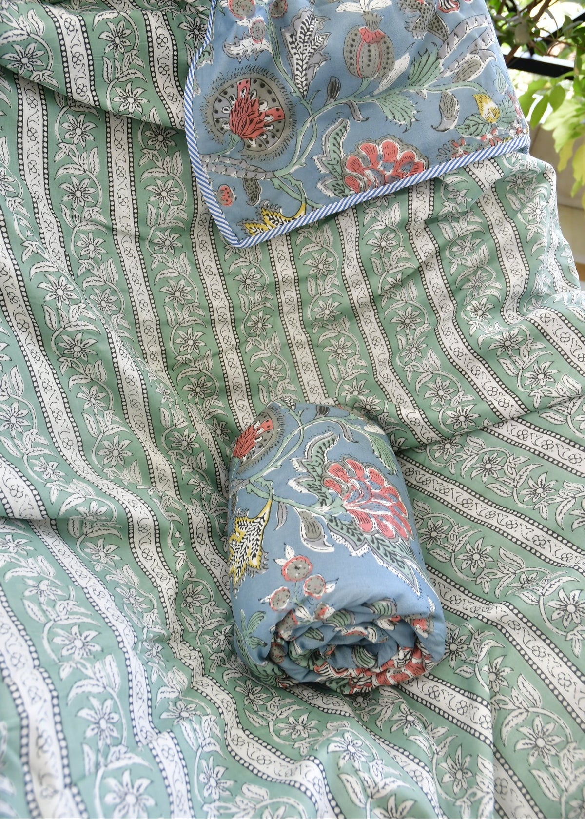 Teal Blue Floral Print Dohar Premium cotton