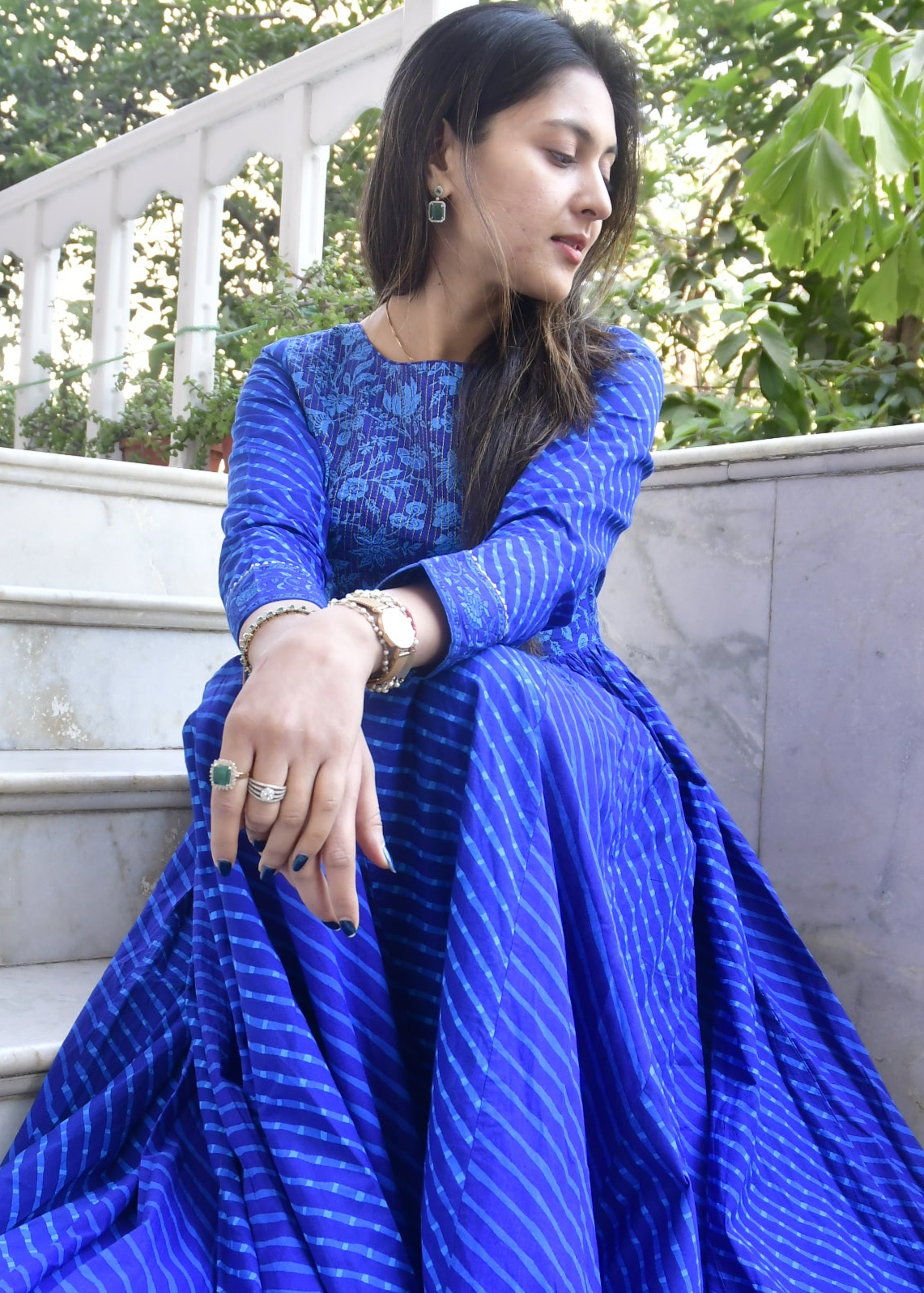 Royal Blue Lehariya Anarkali