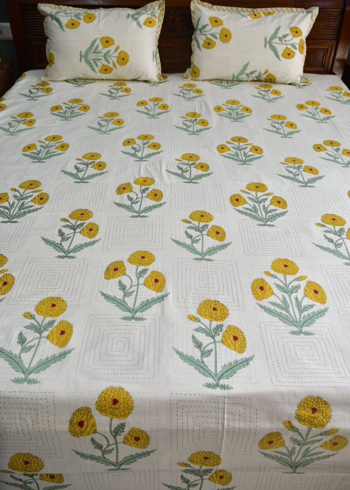 Yellow poppy cotton Bedsheet Jaipur cotton fabric