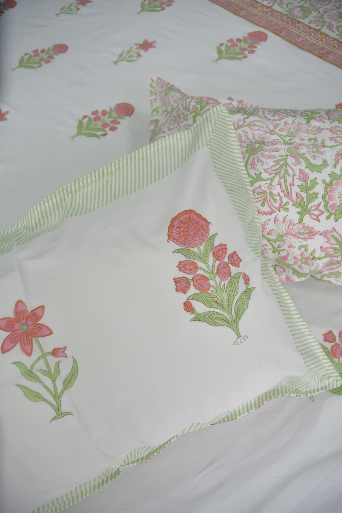 Peach hand block Bedsheet 